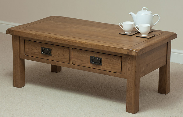 Original Rustic Solid Oak 4 Drawer Storage Coffee Table | Podspot