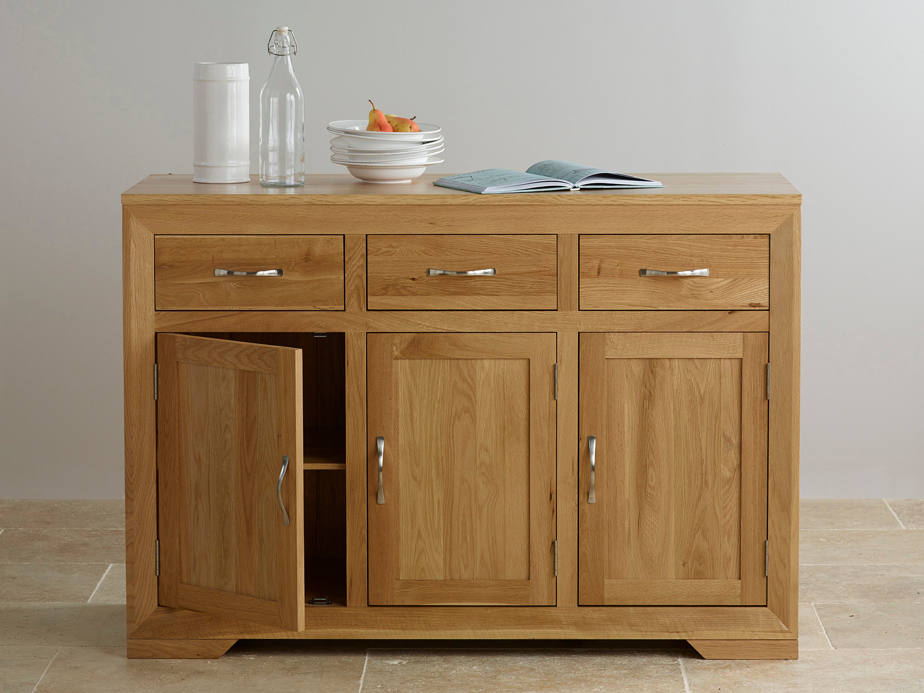 Bevel Natural Solid Oak Large Sideboard Oak Furniture Land