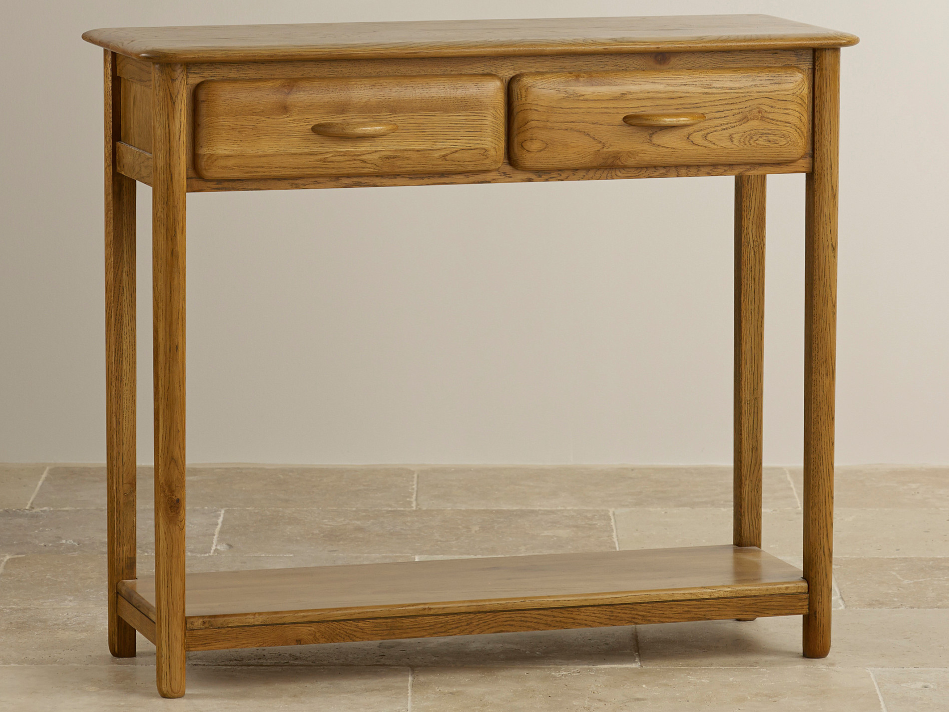 Osaka Rustic Solid Oak 2 Drawer Console Table Hall Furniture