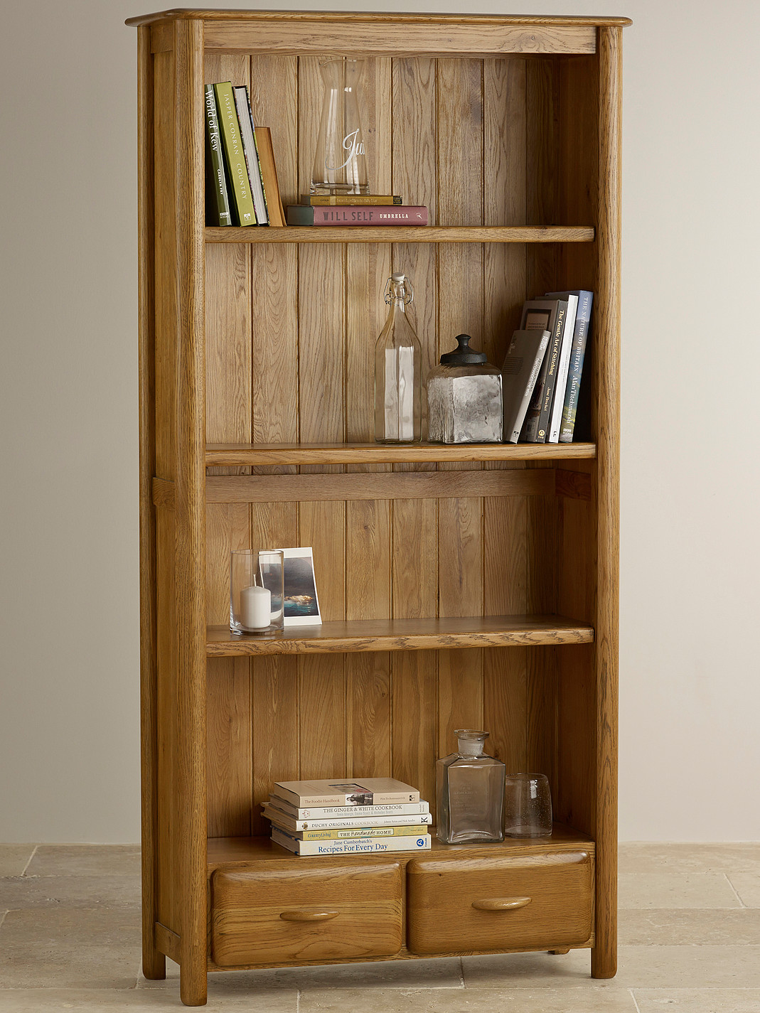 Osaka Rustic Solid Oak Large Bookcase Oak Furniture Land