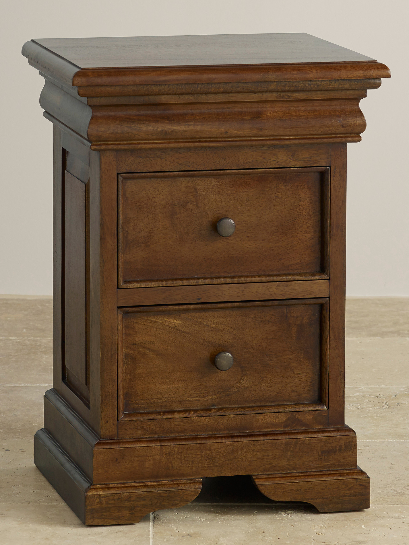 Sleigh Walnut Solid Mango 2 Drawer Bedside Table 6898