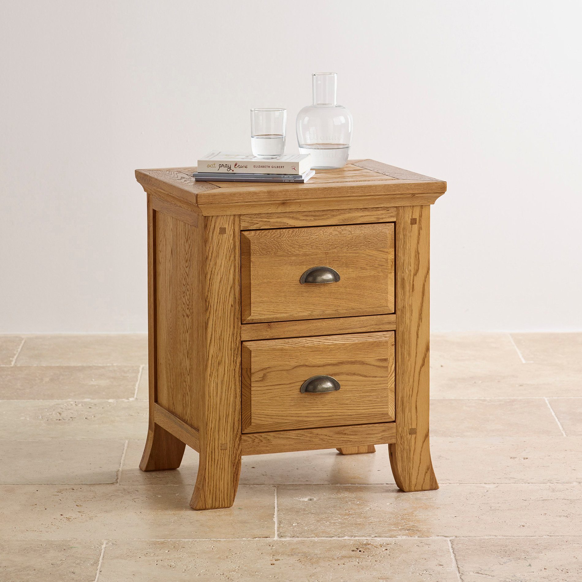 100% Hardwood Oak Bedside Table With Storage