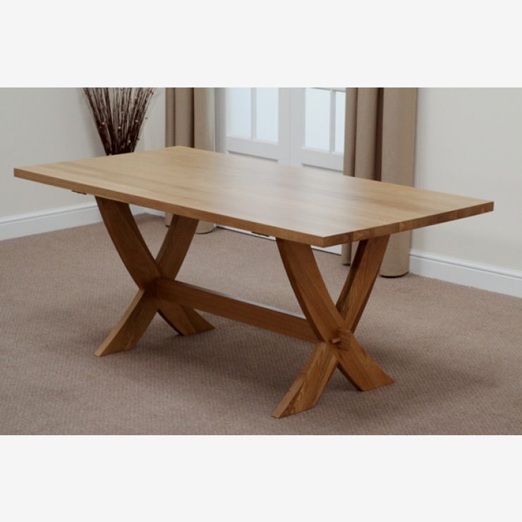 Crossley 6ft Solid Oak Crossed Leg Dining Table And 6 Scroll Back Cream