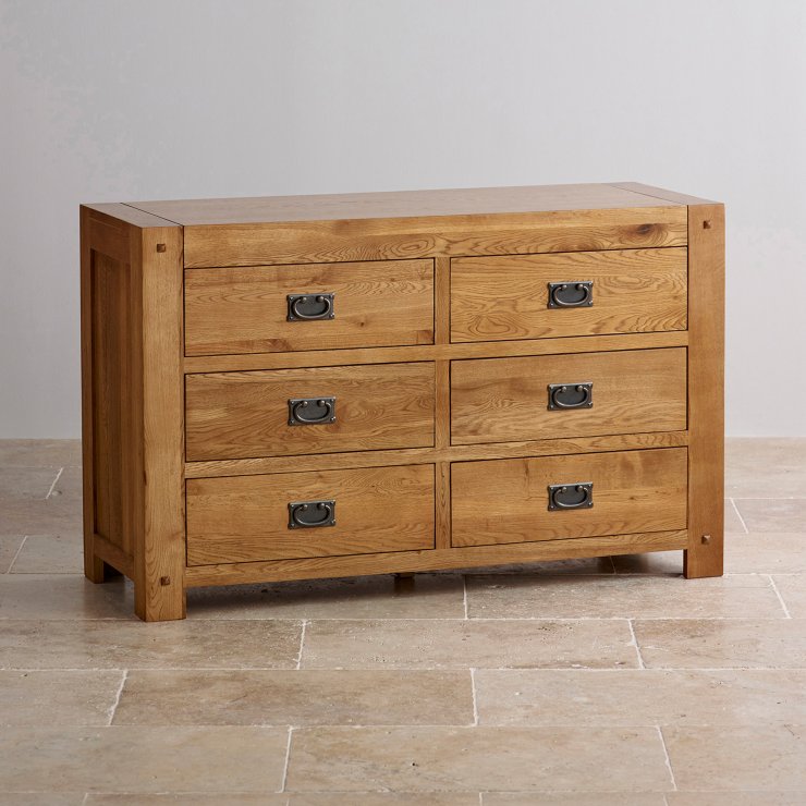 Quercus 6 Drawer Chest in Rustic Solid Oak Oak Furniture Land