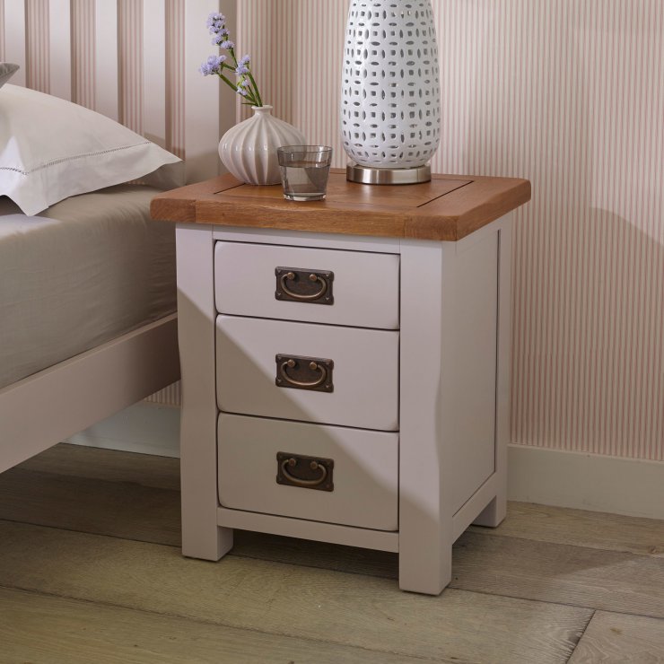 Kemble 3 Drawer Painted Bedside Table In Rustic Solid Oak