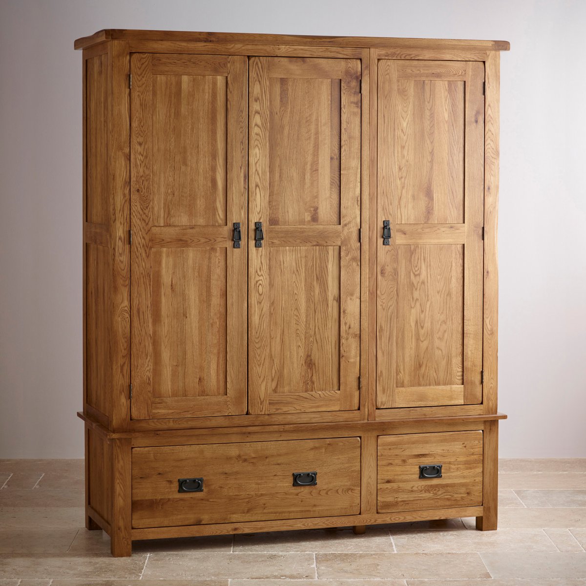 Original Rustic Triple Wardrobe In Solid Oak Oak Furniture Land