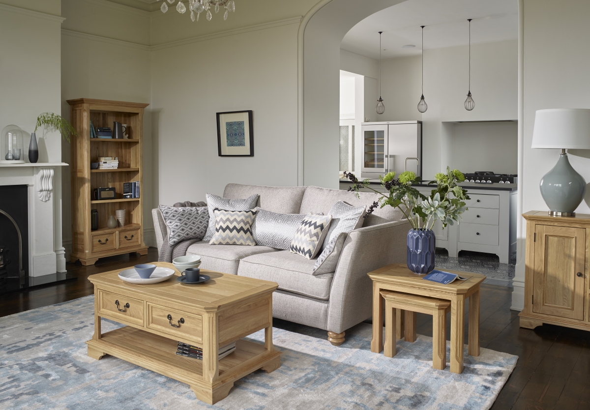 living room with oak furniture