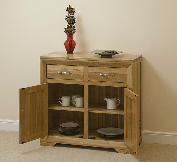 Bevel Natural Solid Oak Small Sideboard | Oak Furniture Land