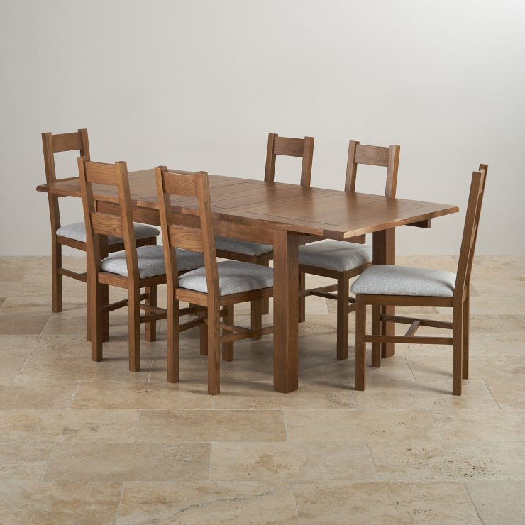 Rushmere Dining Set in Rustic Oak - Extending Table + 6 Chairs