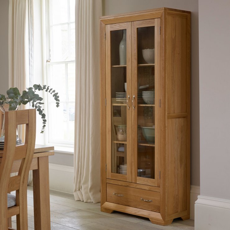 Bevel Glazed Display Cabinet in Solid Oak | Oak Furniture Land