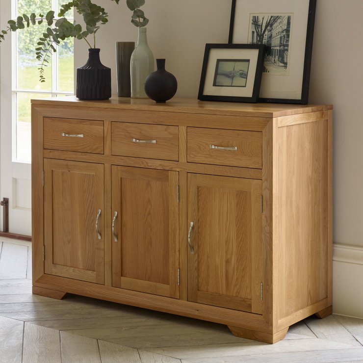 Bevel Natural Solid Oak Large Sideboard | Oak Furniture Land