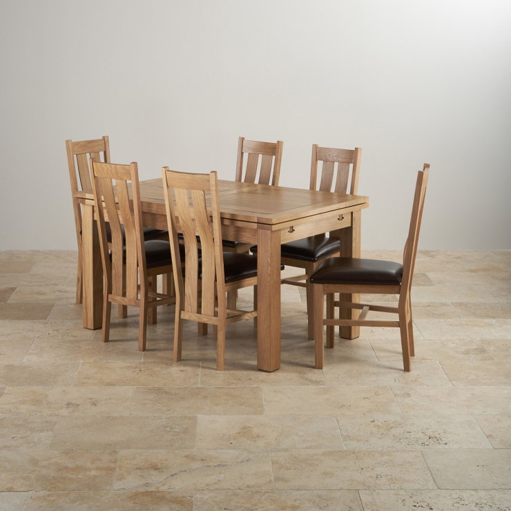 Dorset Dining Set in Oak: Extending Table + 6 Leather Chairs