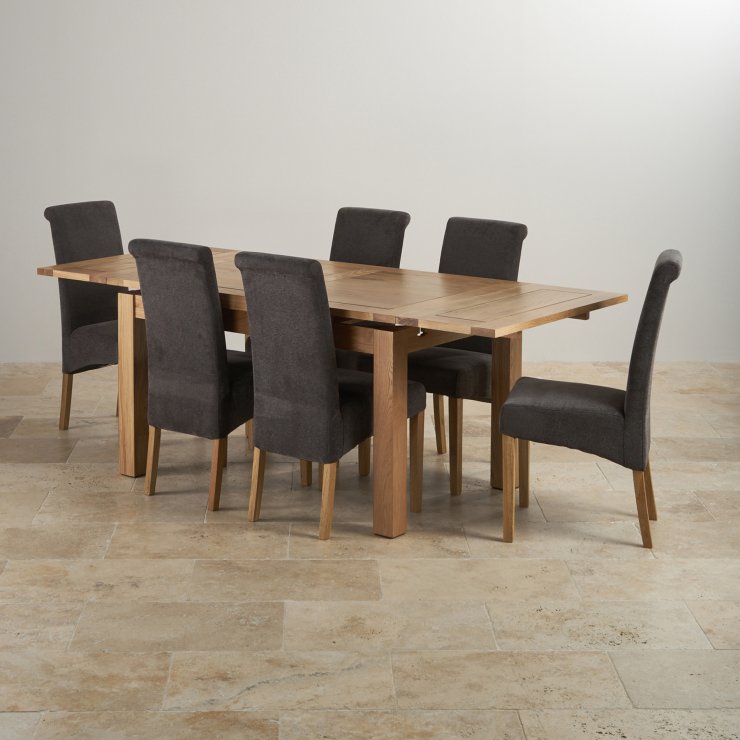 Dorset Extending Dining Table in Oak + 6 Charcoal Chairs