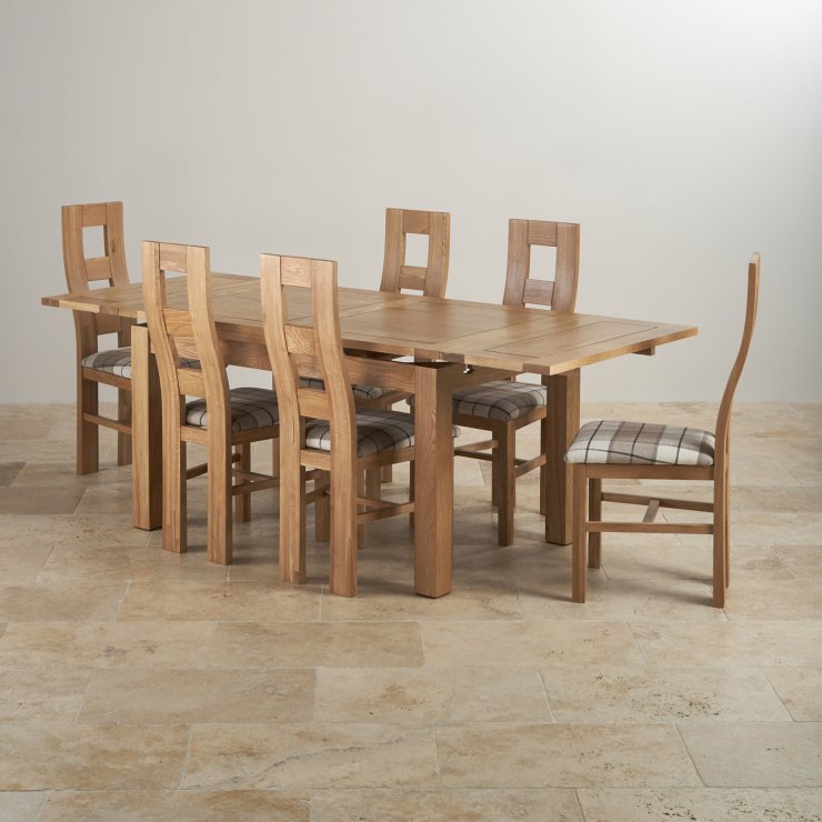 Dorset Dining Set in Real Oak: Table + 6 Patterend Chairs