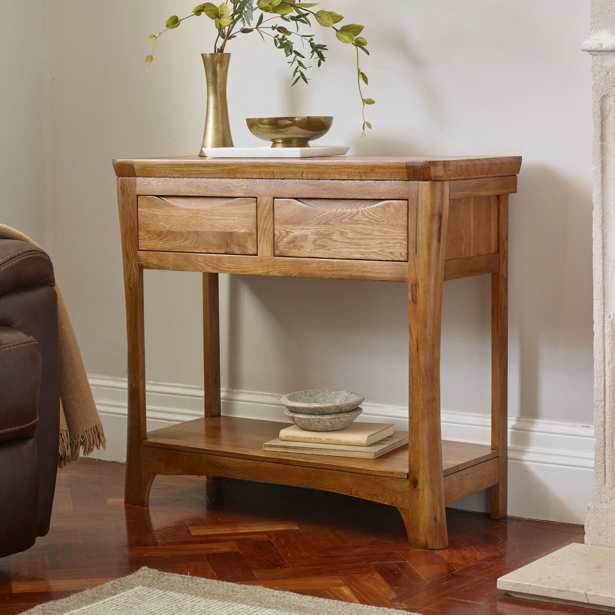 Orrick Console Table In Rustic Solid Oak Oak Furniture Land 7391