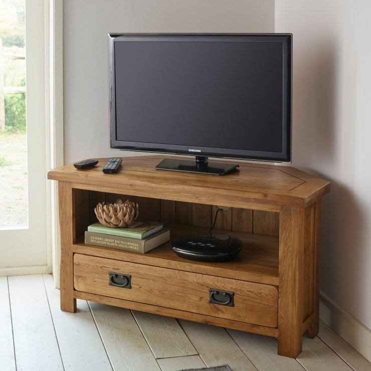 Original Rustic Corner TV Cabinet in Solid Oak