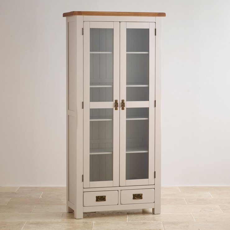 Kemble Painted Glazed Display Cabinet in Rustic Solid Oak