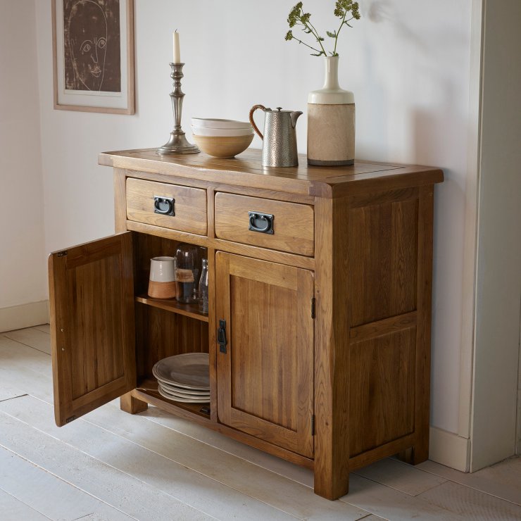 Original Rustic Solid Oak Small Sideboard | Oak Furniture Land